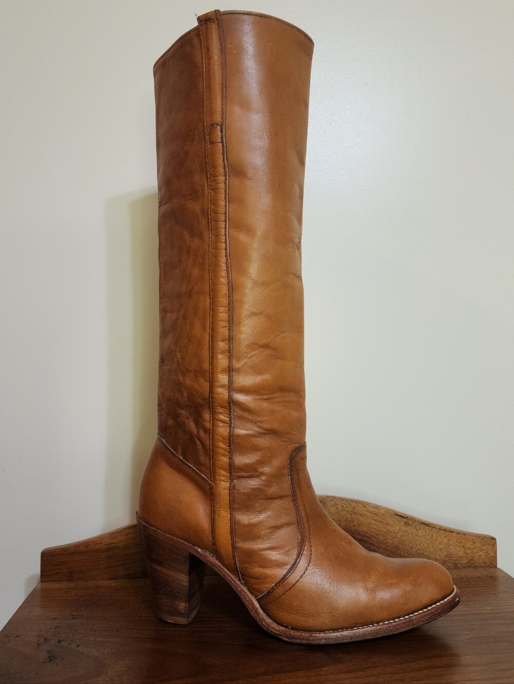 Frye Black Label Campus Boots – Vtg 70's – Women’s 9 B – Cognac Tan Leather – - Picture 3 of 16
